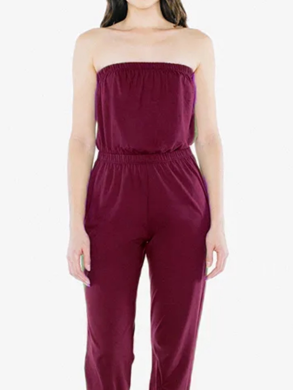 Strapless Solid Piko Burgundy Jumpsuit for Women size medium